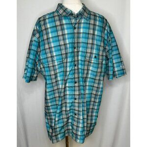 Kuhl Mens XL Eluxur Plaid Button-Up Short Sleeve Shirt Blue Gray Outdoor Wear